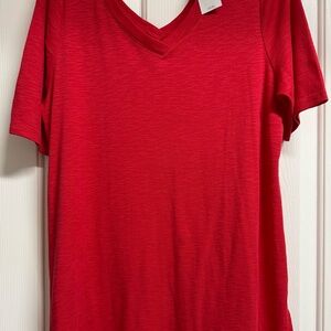 J. Jill Bright Red V-Neck Short Sleeve Tee